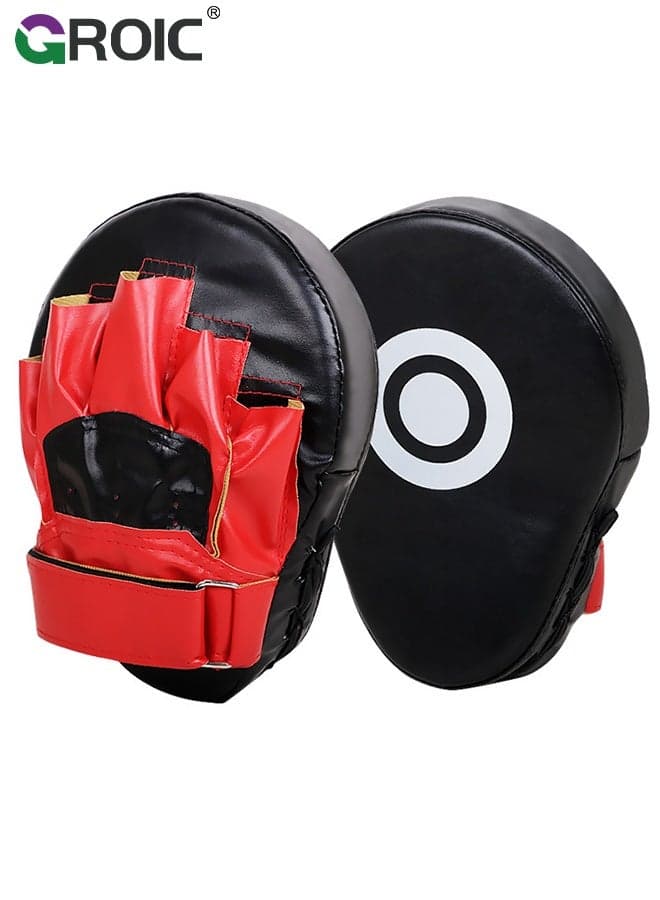 1 PC Boxing Curved Focus Punching Mitts, Boxing Pads Shock Absorbent Training Hand Pads, Extra Large & Thicken Leatherette Boxing Equipment for Karate, Muay Thai Kick, Sparring, Martial Arts, MMA - Black&Red