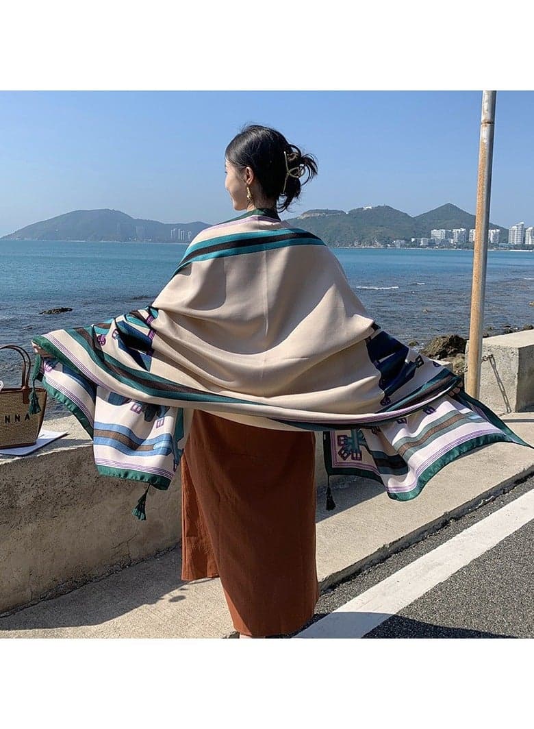 Shawl scarf dual-purpose seaside sunscreen beach silk scarf