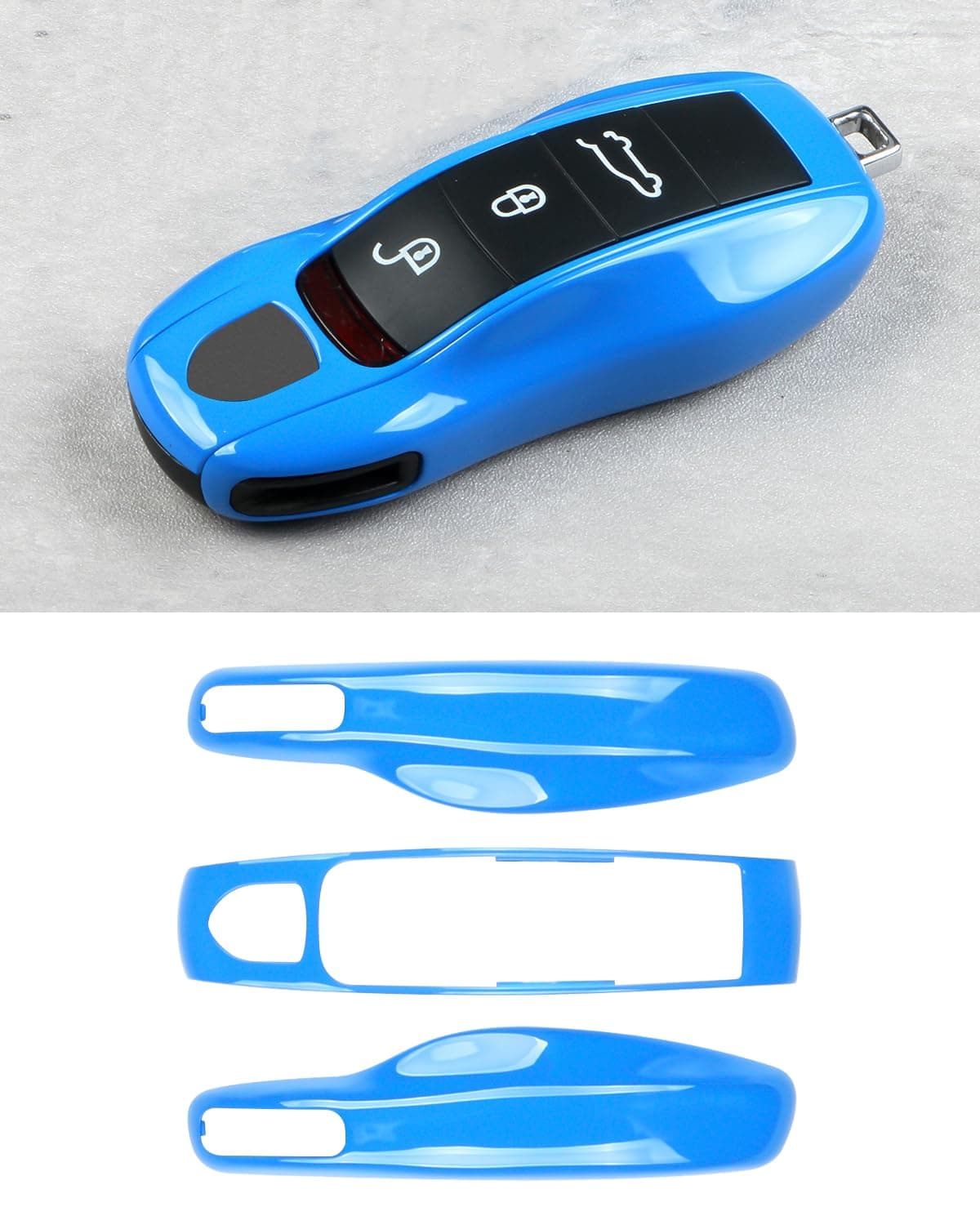 LIMBQS Key Case Key Cover for Porsche Macan Cayenne 718, Car Key Protection Keychain for Porsche Cayman Panamera 911 Boxster (Shark Blue)