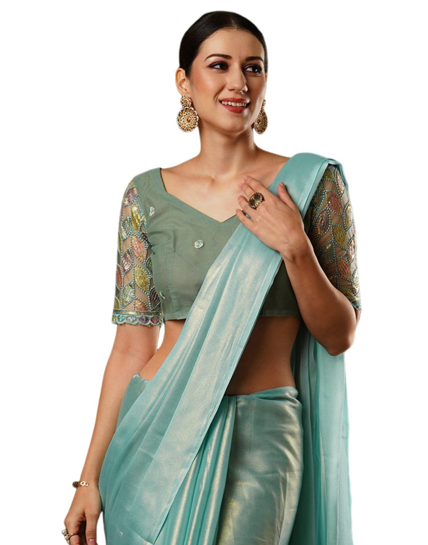 SIRIL Women's Shimmer Georgette Solid Saree With Unstitched Blouse Piece (3904S476_Light Sky Blue)