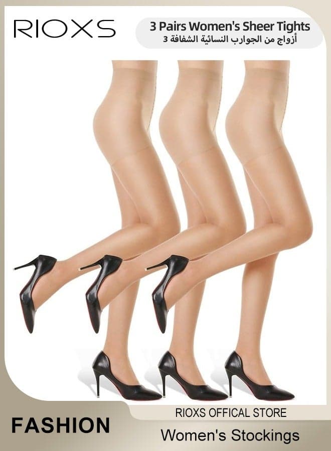 3 Pairs Women's Sheer Tights 20D Control Top Pantyhose With Reinforced Toes Light Support Legs Flat Seams Invisible Toe Stockings For Women Ladies, Pair with Dress, Skirts, Shorts for Parties, Evening Event