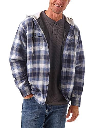 Long Sleeve Quilted Lined Flannel Shirt Jacket With Hood, Vintage Night, XX-Large
