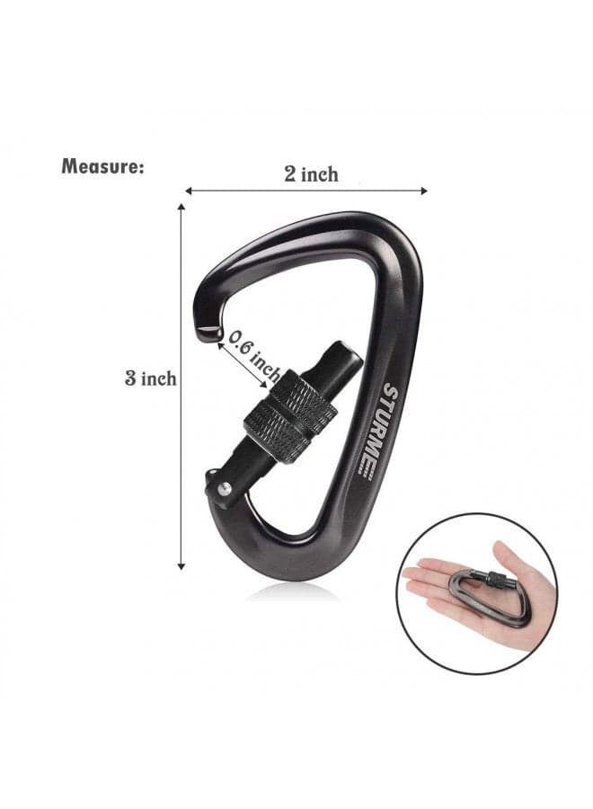 STURME Carabiner Clip 12KN Aluminium Wiregate Lightweight Heavy Duty Large Strong Durable D-Ring Hooks Spring Snap Link Keychain Clips Set for Hammock Improved Design for 2024 (Black)