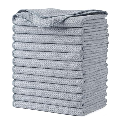 POLYTE Premium Microfiber Kitchen Dish Hand Towel Waffle Weave 12 Pack (16x28 in, Gray)