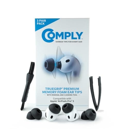 Comply TrueGrip Premium Memory Foam Replacement Earbud Tips for Apple AirPods Pro Gen 3 Long Lasting Comfort Secure Fit Superior Noise Isolation Black Large 3 Pairs