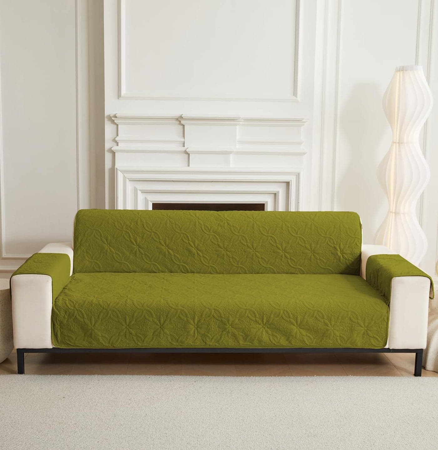 House of Quirk Quilted Polyester Sofa Cover Mat - Anti-Slip, Water-Resistant Couch Protector for Pets, Kids - Machine Washable Furniture Protector (Green, 60x185 cm, One Seater)