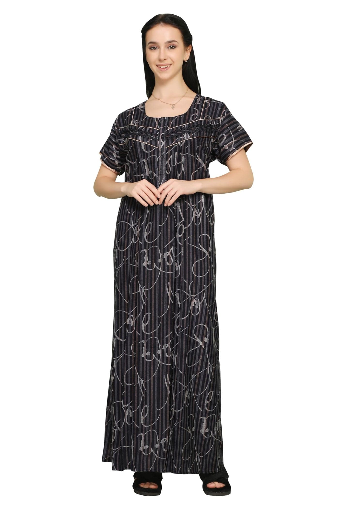 GLAMORAS Alfine Nighty Gown with Side Pocket for Women | Regular, Printed & Full Length Maxi Night Gown | Night Wear Nighties for Women | Blue-512 M