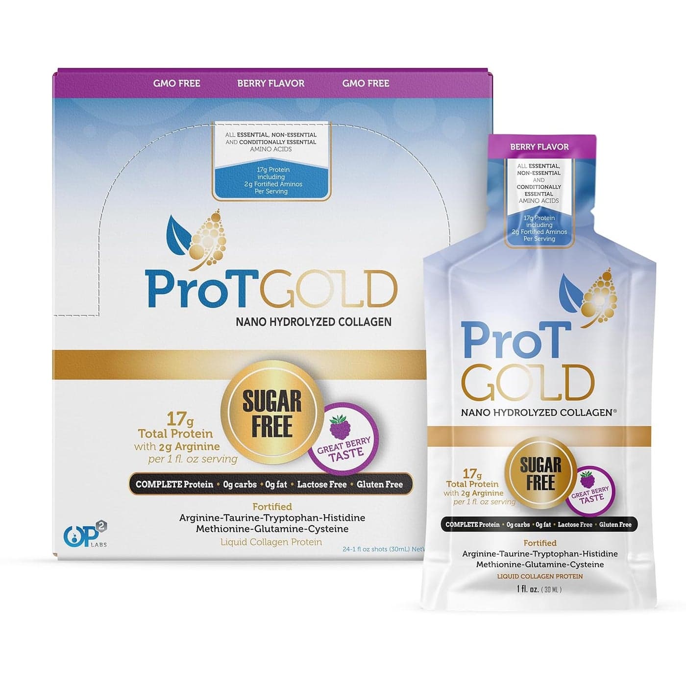 Liquid Collagen Protein Shot 17g Clear Protein NanoHydrolyzed Grass Fed Collagen 2g Arginine for Wound Support Gluten Free Sugar Free 0g Carbs Non GMO Berry 1 fl oz 24 Pack