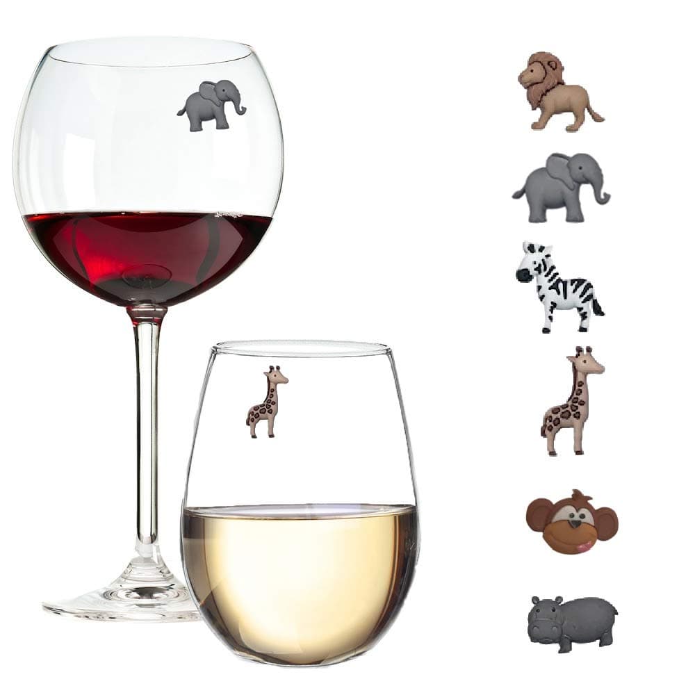 Simply Charmed Animal Wine Charms Set of 6 Safari Themed Magnetic Wine Glass Drink Markers