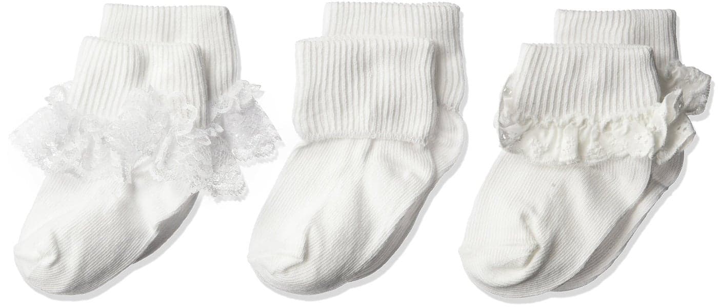 Jefferies Socks baby girls Eyelet Lace/Turn Cuff/Fancy Lace 3 Pack Socks, White, 12-24 Months US