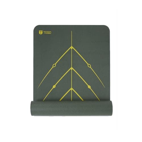 TEGO Stance Yoga Mat with GuideAlign for Posture Alignment (Olive Without Bag) | Reversible Design with Dual Texture Grip | 5mm Thick | Antimicrobial, Non-Slip, Sweat-Resistant | 6ft x 2ft | Yoga & Fitness Mat | Shoe-friendly Workout Mat