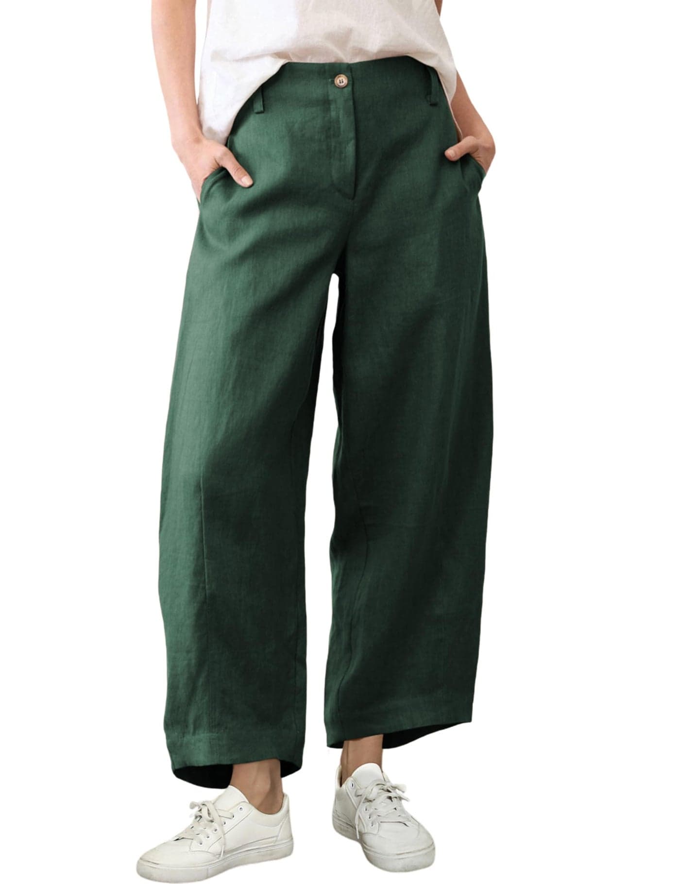Tanming Womens Linen Pants Casual Capri Baggy Wide Leg Trousers Palazzo Pants Beach Vacation Outfits (ArmyGreen-XS)
