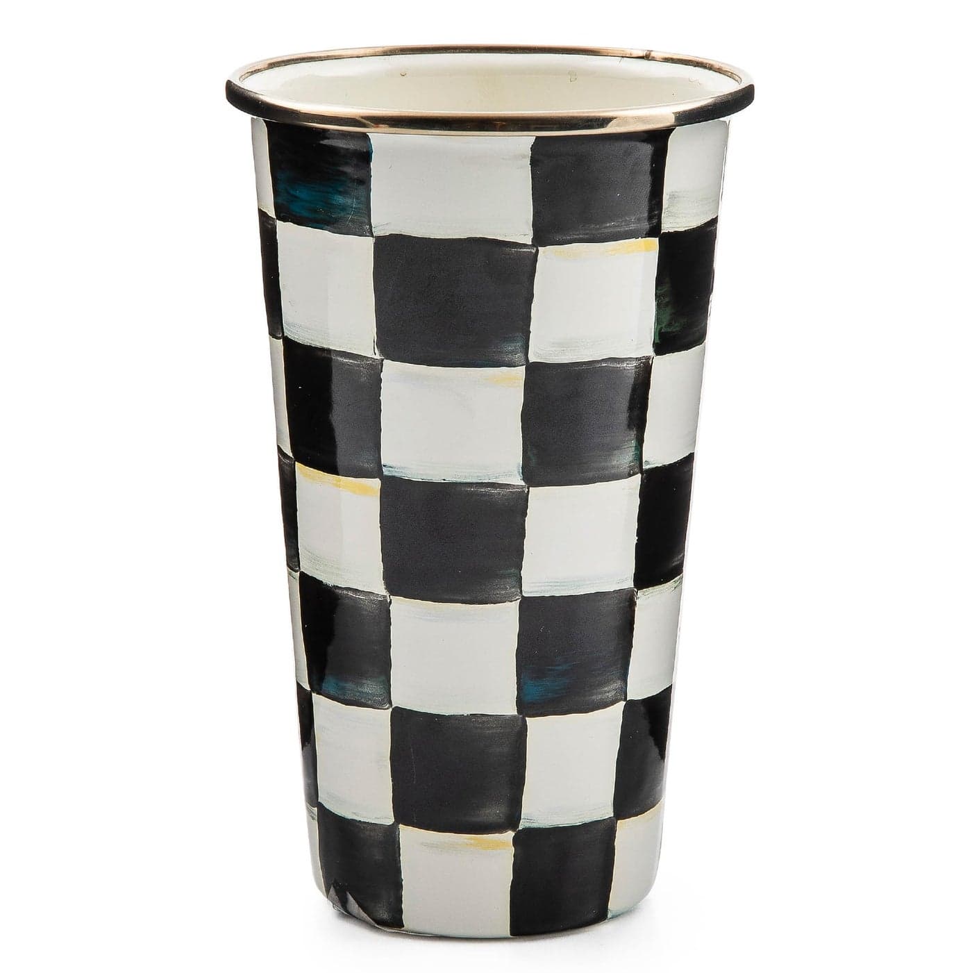 MACKENZIECHILDS Enamel Tumbler Open Tumbler Cup Cute Enamel Cup 20 Ounces BlackandWhite Courtly Check