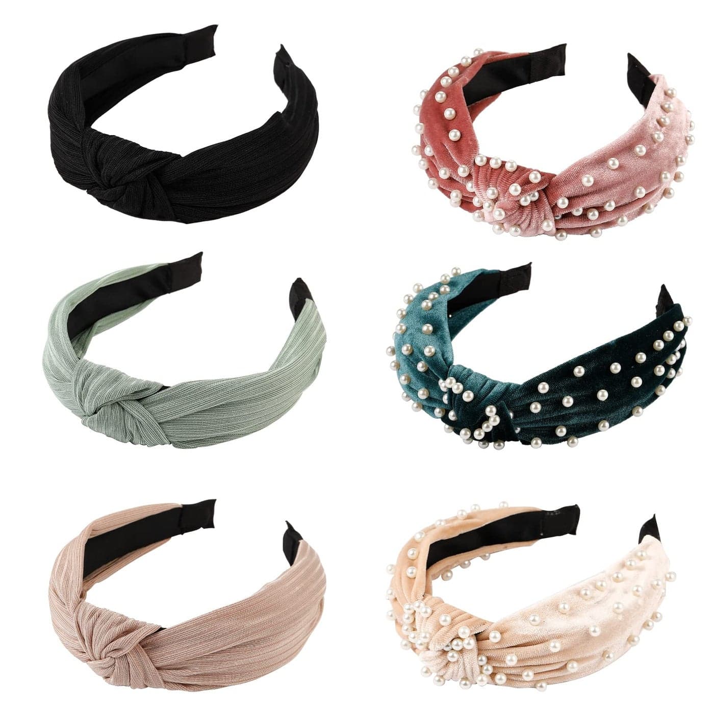 LOVNFC Womens Headbands 6Pcs Knotted Head Bands No Slip Fashion for Girls Wide Top Knot Turban Velvet Hair Hoops