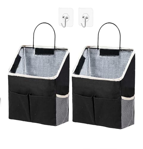 2pcs Wall Hanging Storage Bag,Wall Hanging Organizer Bags with Pockets, Wall Organizer Storage for Dormitory Bathroom Bedroom Kitchen(Black)