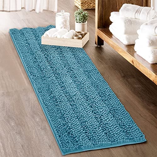 KGORGE Large Bathroom Rugs - Extra Soft Bath Mat Water Absorbent Non-Slip Thick Shaggy Shower Carpet for Tub Kitchen Toilet Door Way, Bluish Green, 60" x 24", 1 Pc