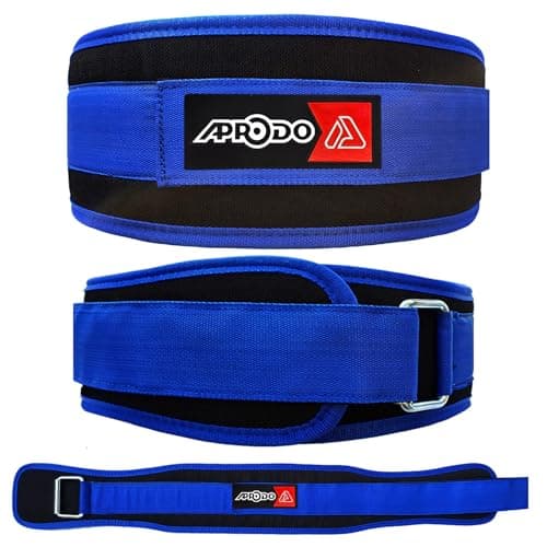 Aprodo Multipurpose Weight Lifting Belt for Back Support Comfortable & Durable for Powerlifting, Weightlifting, Gym, Workout - 100% Nylon, (4 Inch Wide) for Men and Women (Blue, Medium 32'' - 36'')