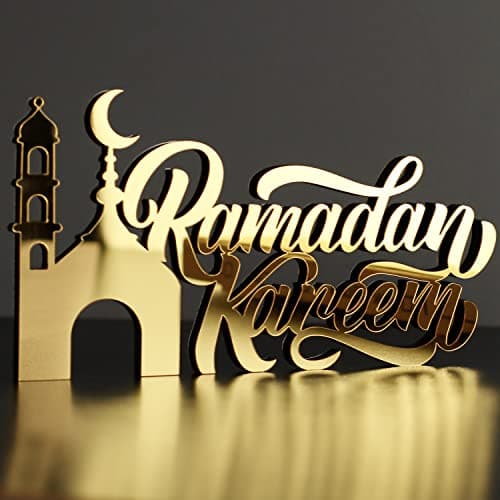 iwa concept Wooden Acrylic Islamic Tabletop Decor (Gold), Ramadan Kareem-3