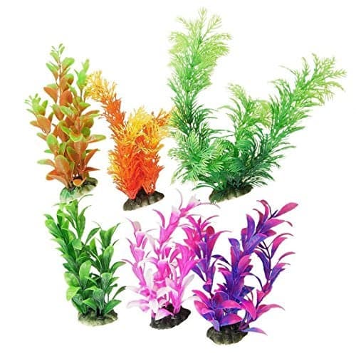 CNZ® 6 Pcs Assorted Color Aquarium Plastic Plant Decoration w Ceramic Base
