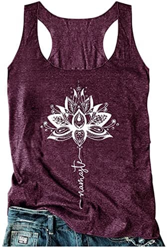 Summer Tops for Women 2025 Vacation Boho Beach Basic Tank Tops Ladies Trendy Graphic Racerback Shirt Workout Tops Outfit(Mandala Lotus-Purple,Medium)