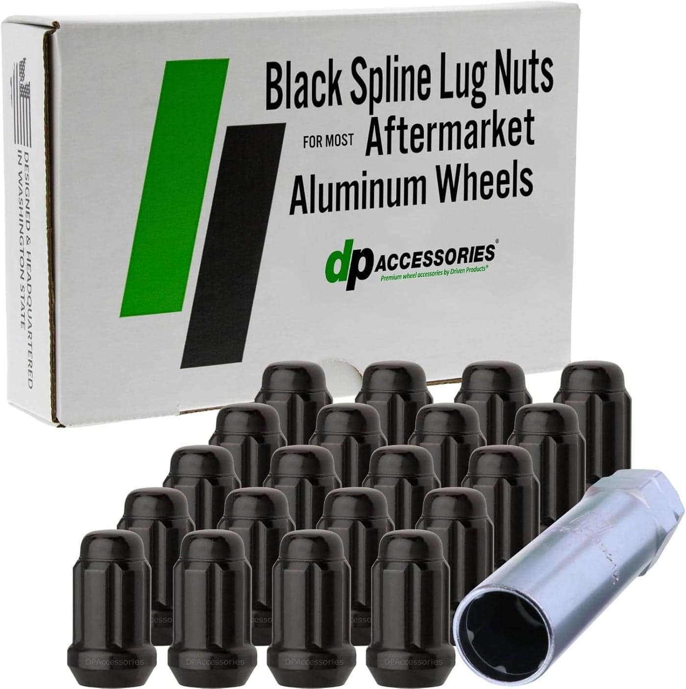 DPAccessories 20 Black Closed End Spline Tuner Lug Nuts