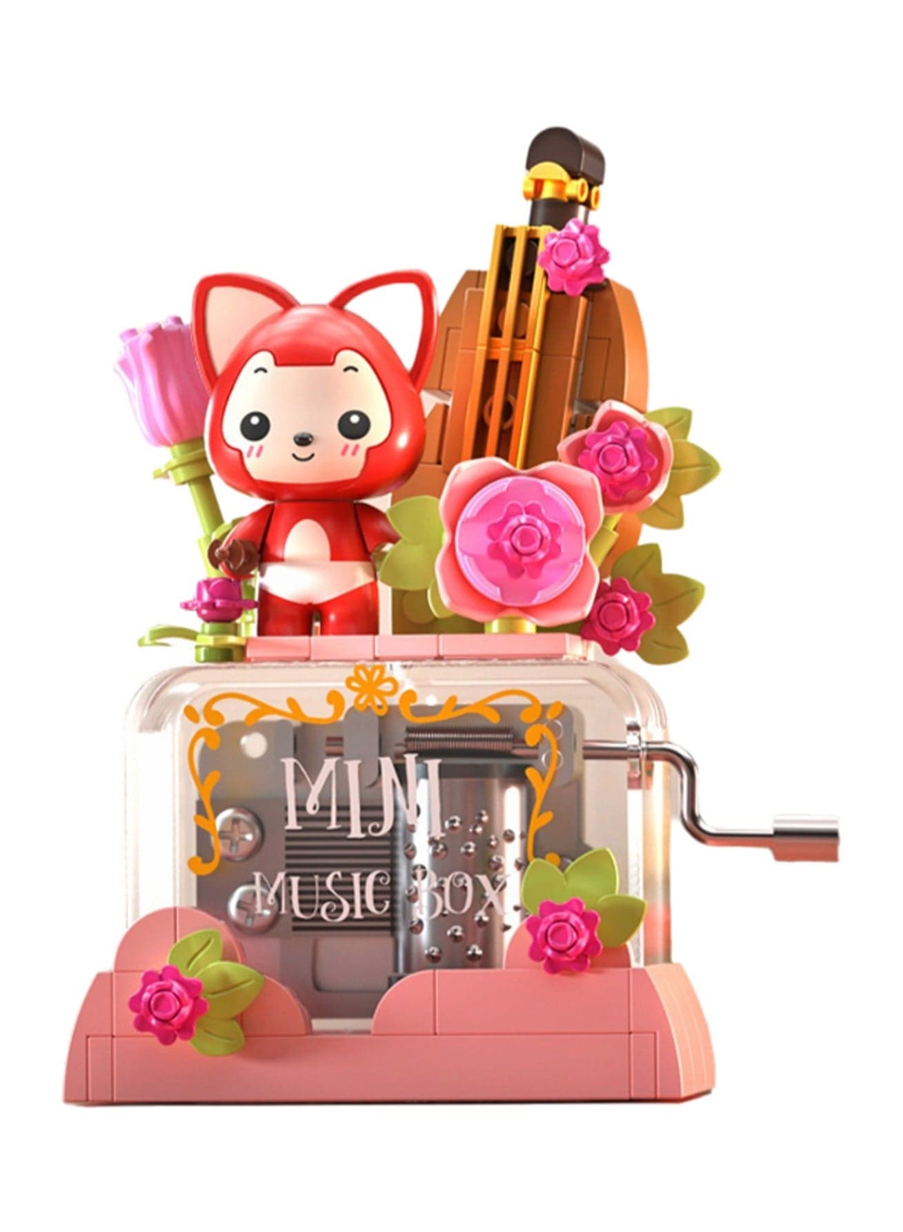 Fox Rose Nebula Hand-Cranked Music Box Model Set Creative Diy Simulation Collection Building Assembly Toys Children Adult Home Decoration