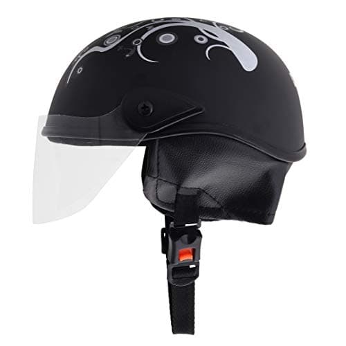 Western Era Half Helmet with Clear Visor for Men & Women ||Safety & Comfort|| Stylish Enhanced Design || (Medium, Black Matte (Silver))