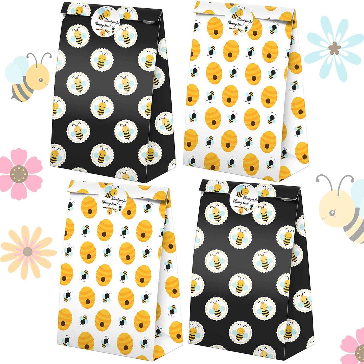 Bumble Bee Goodie Bags24 Pcs Honey Bee Party Candy Favor Bags with Stickers Honey Bee Goody Gift Treat Bags Bumble Bee Themed Birthday Party Supplies