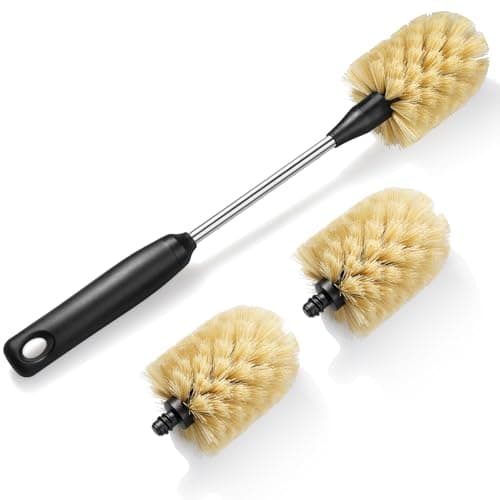 Purtribe Water Bottle Cleaning Brush with 2 Replaceable Heads, Compatible with Sport Bottles, Tumblers, Mugs, Wine Decanters, Glassware, Round, 1 Pack (13 in)