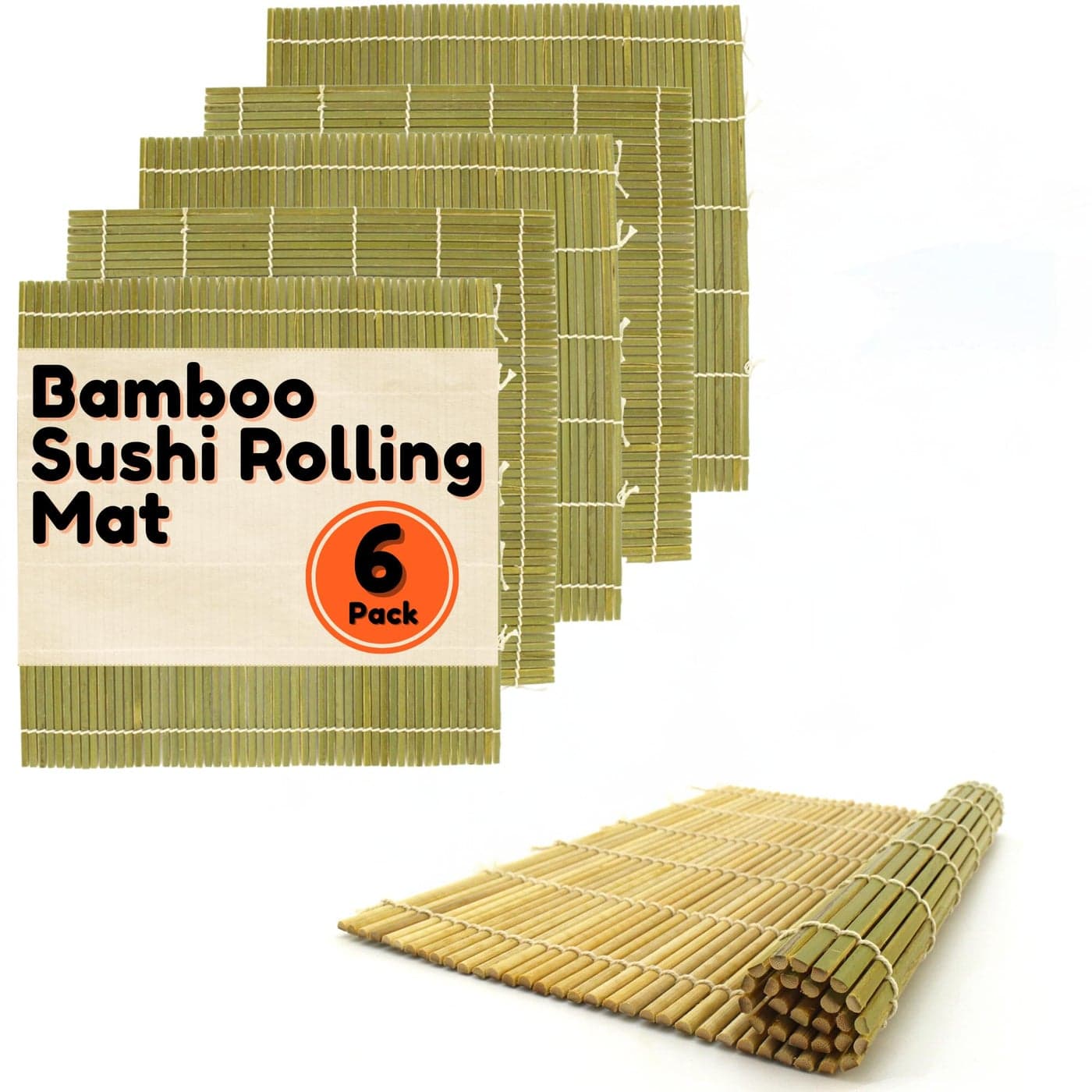 BambooMN 6x Green Bamboo Sushi Rolling Mat Set, Bulk Sushi Roller Mats 9.5", All Natural Bamboo