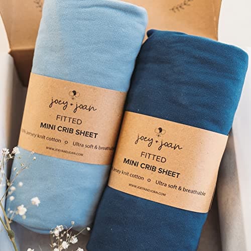 Mini Portable 24x38 Fitted Crib Sheets Compatible with Dream on Me Delta Porta Crib and Arms Reach Ideal Cosleeper 100 Jersey Cotton Dusty Blue Navy 2 Pack