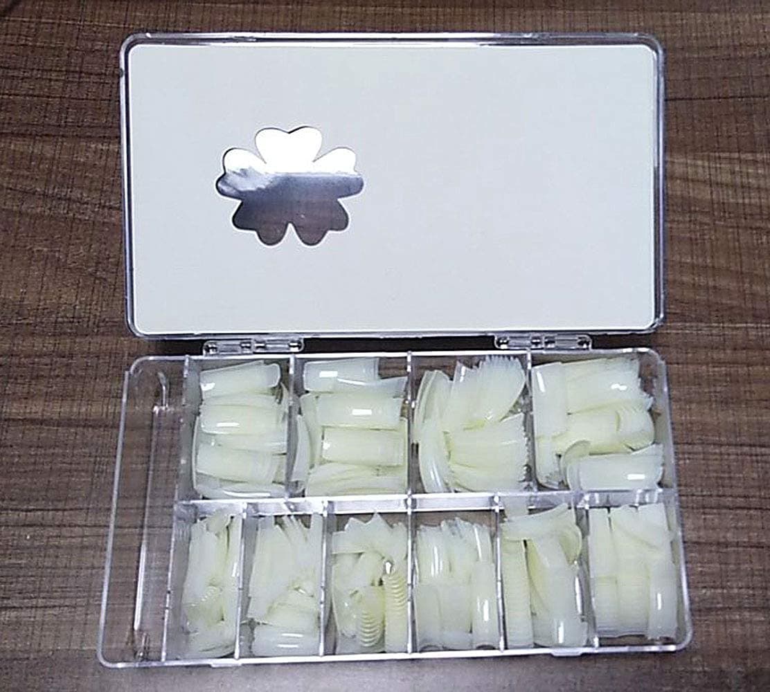 FingerAngel 500pcs Nail Tips Long Shape Natural Color Nail Art Tips 10 Size with Clear Plastic Box B