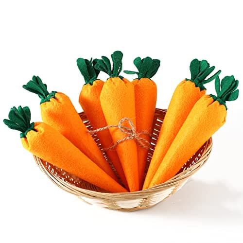 Skylety 8 Pieces Easter Artificial Carrots Decor Fake Fabric Carrot Rustic Nonwoven Stuffed Seasonal Vegetables for Bunny Spring Easter Baskets Vase Filler Tiered Tray DIY Farmhouse Decor (Yellow)