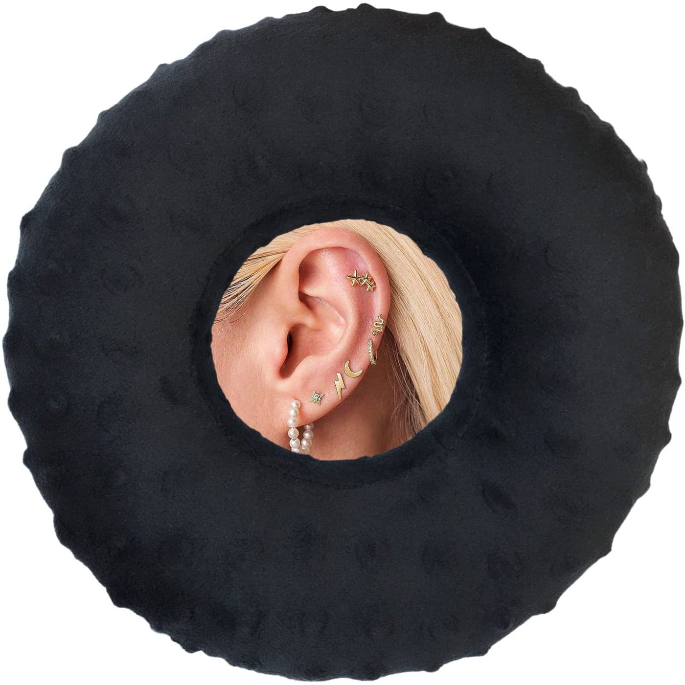BNRendles Ear Piercing Pillows for Side Sleeper with Ear Hole CNH Piercing Pillows Support Head Ear Pain Relief Ear Pressure Sore Side Sleeping Ear Guard Minky Dot Black