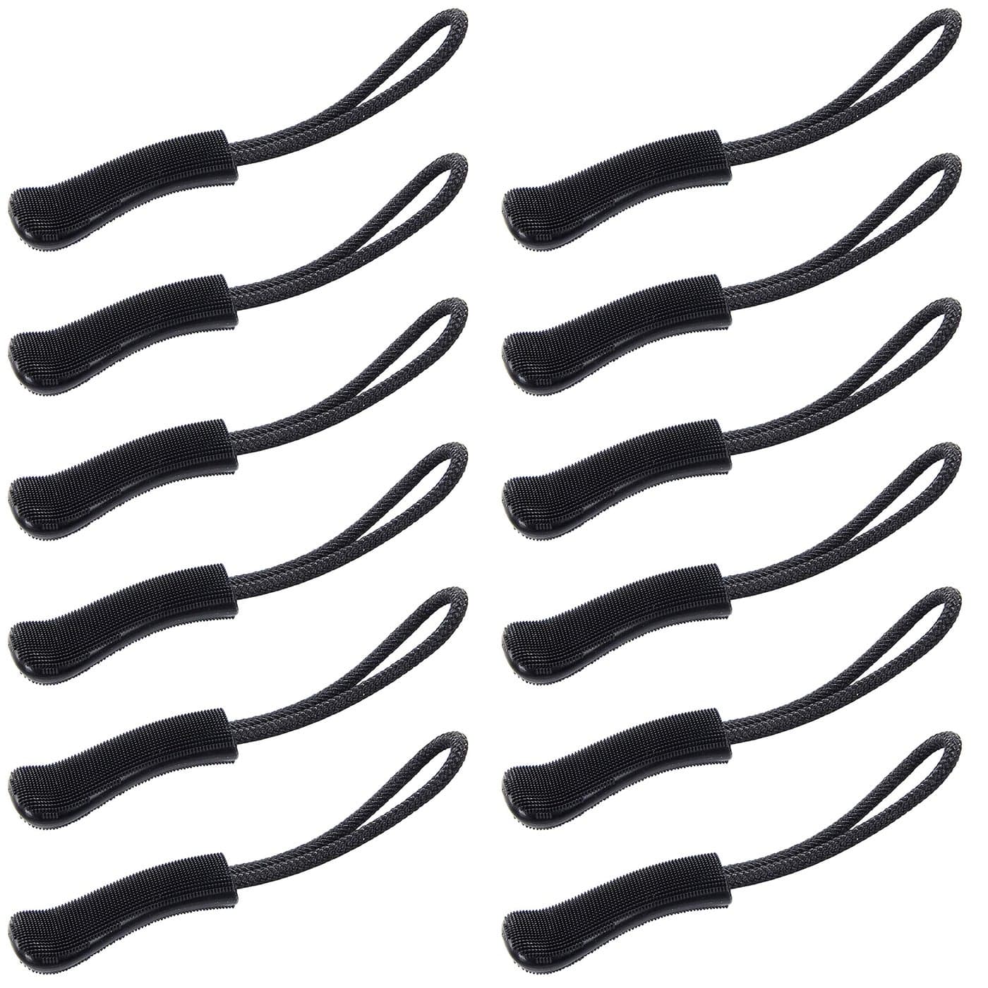 Wisdompro Zipper Pulls Durable Zipper Pull Tab Replacement Zip Tab Tag Cord Extension Fixer Helper for Luggage Jackets Boots Backpack Purse Handbags Black 12 Pcs