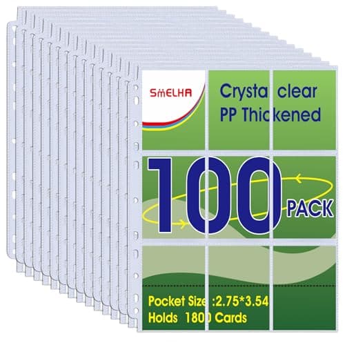 9 Pocket Page Protector, Holds 1800 Cards,Trading Card Sleeve, Baseball Card Sheets or Skylanders, MTG, Coupon, Game Cards, Trading Cards, Football Cards ,100 Pack