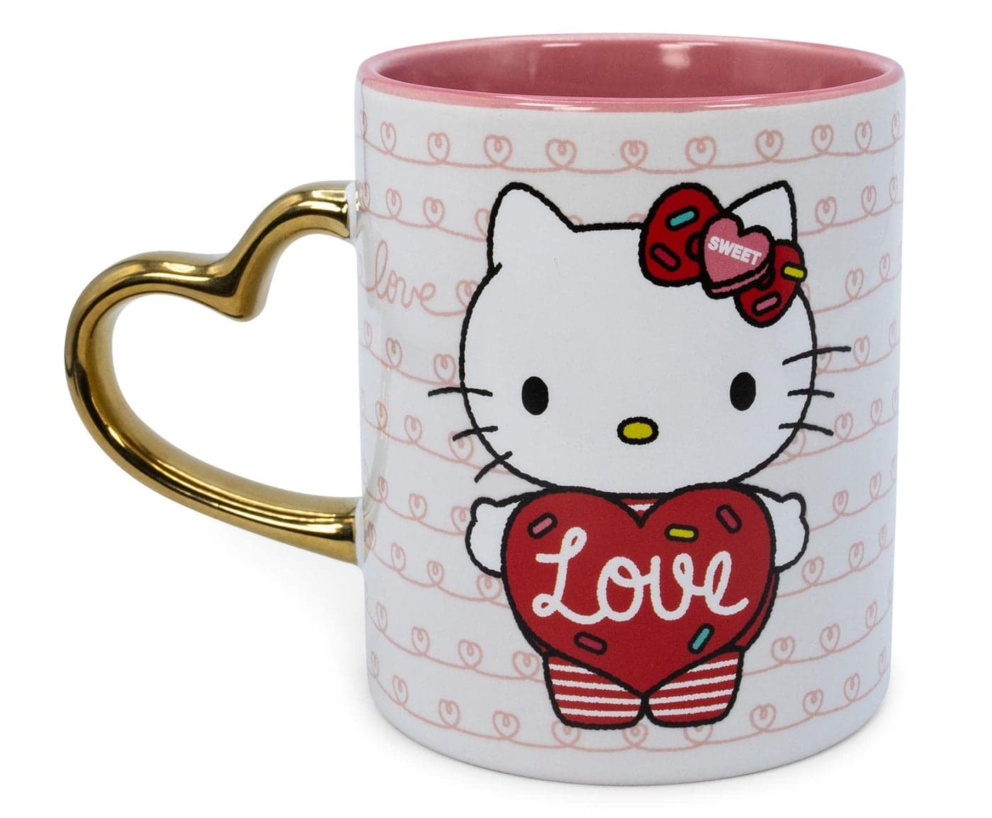 Sanrio Hello Kitty Love HeartShaped Handle Ceramic Mug Large Coffee Cup For Espresso Caffeine Beverages Home Kitchen Essentials Cute Valentines Day Gifts and Collectibles Holds 14 Ounces