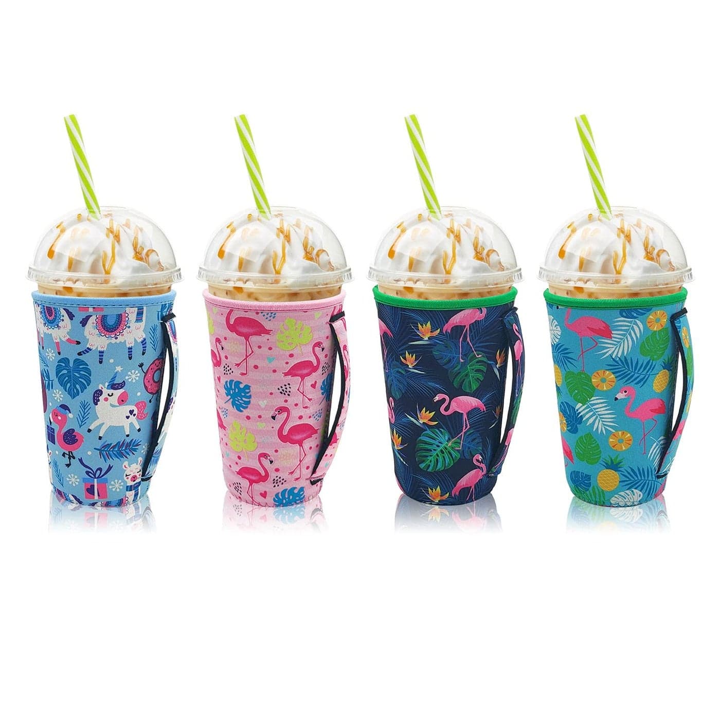 4Pack Reusable Iced Coffee Sleeve Insulator Sleeves for Cold Drinks Beverages Neoprene Cup Holder With Handle for Most Coffee Fits 3032 Oz Large Cups Tie dye with Handle