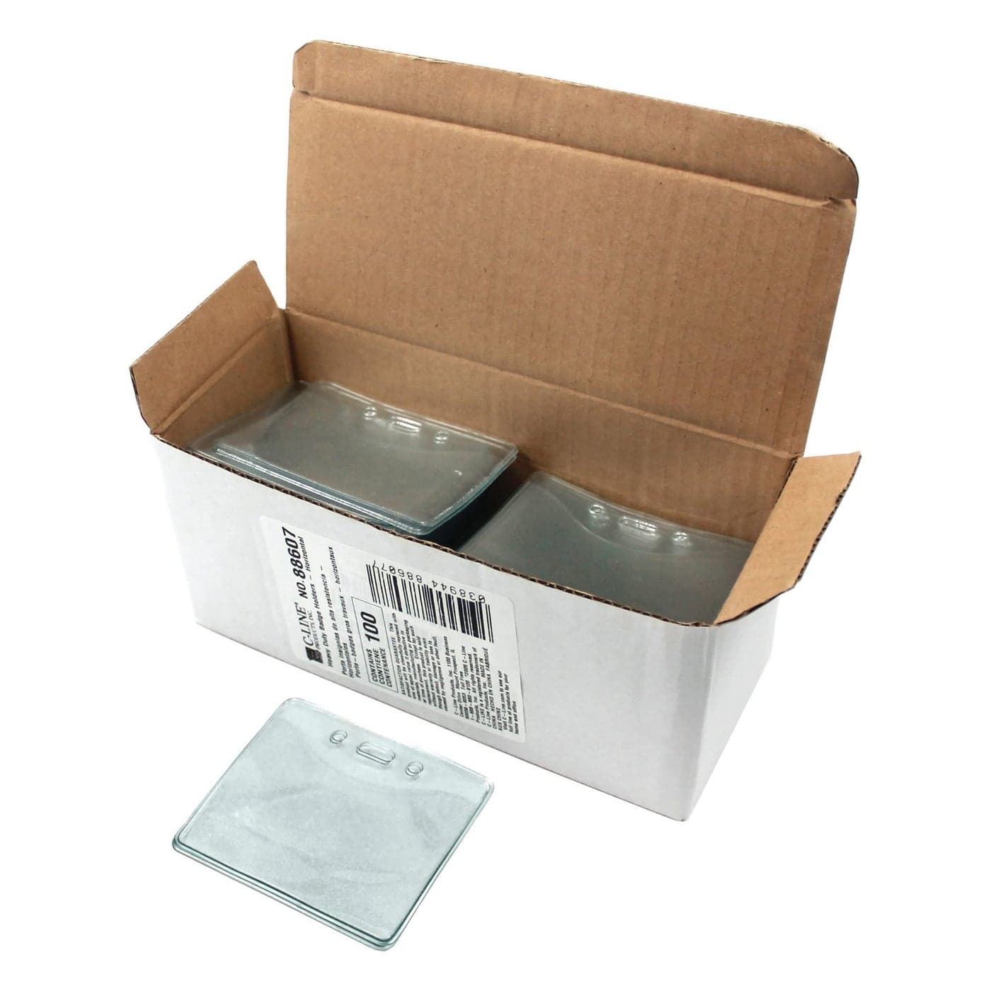 CLine Heavy Duty Vinyl Badge Holders Horizontal 238 x 338 Inches 100 per Pack Clear 88607