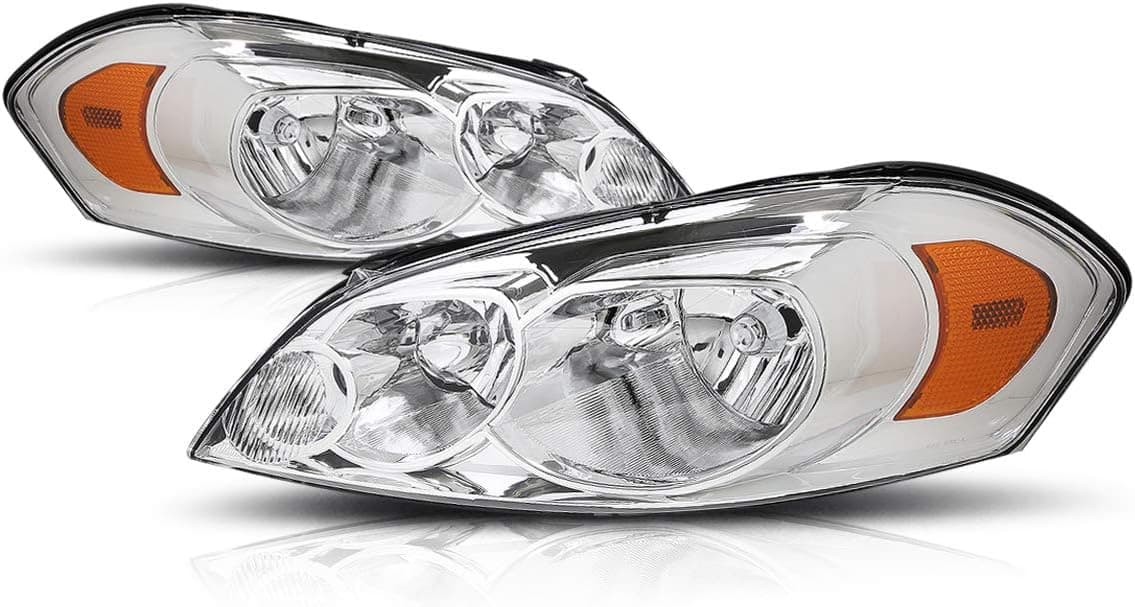 PM PERFORMOTOR Chrome Amber Headlights Replacement for 06-13 Impala / 14-16 Impala Limited / 06-07 Monte Carlo