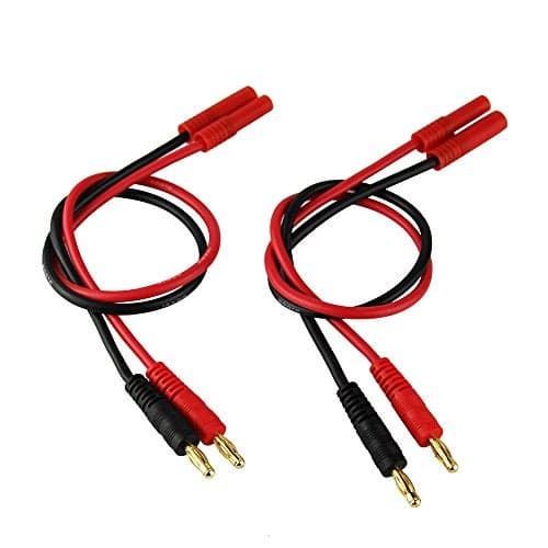 OliYin 2pcs HXT 4mm Charge Cable to 4.0mm Banana Connector Plug with 14awg 30cm 11.8inch Silicone Wire(Pack of 2)