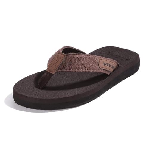 FITORY Men's Flip-Flops, Thongs Sandals Comfort Slippers for Beach Brown Size 10