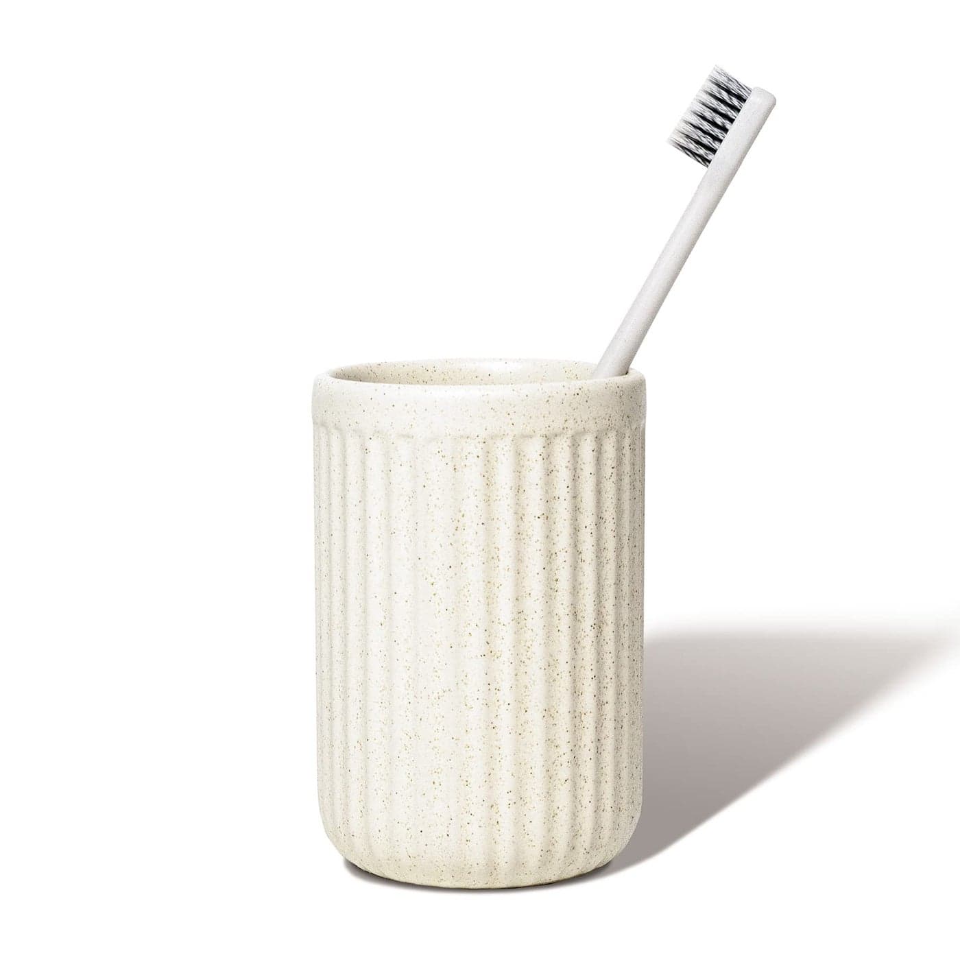 ABBI NIMO Beige Speckled Ceramic Toothbrush Holder Rippled Cylinder Tumbler for Bathroom Countertop Makeup Brush Holder Pen Organizer Multipurpose Bathroom Accessory