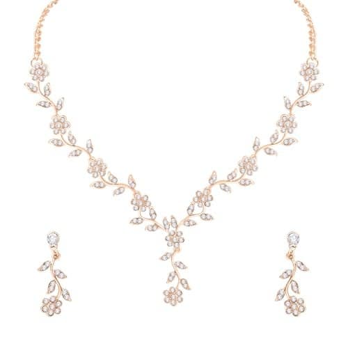 Atasi International AD Style Silver Plated White Diamond and Aqua Blue Crystals Necklace with Earrings Jewellery Set for Women Suited for Party, Wedding, Engagement (RF5959)