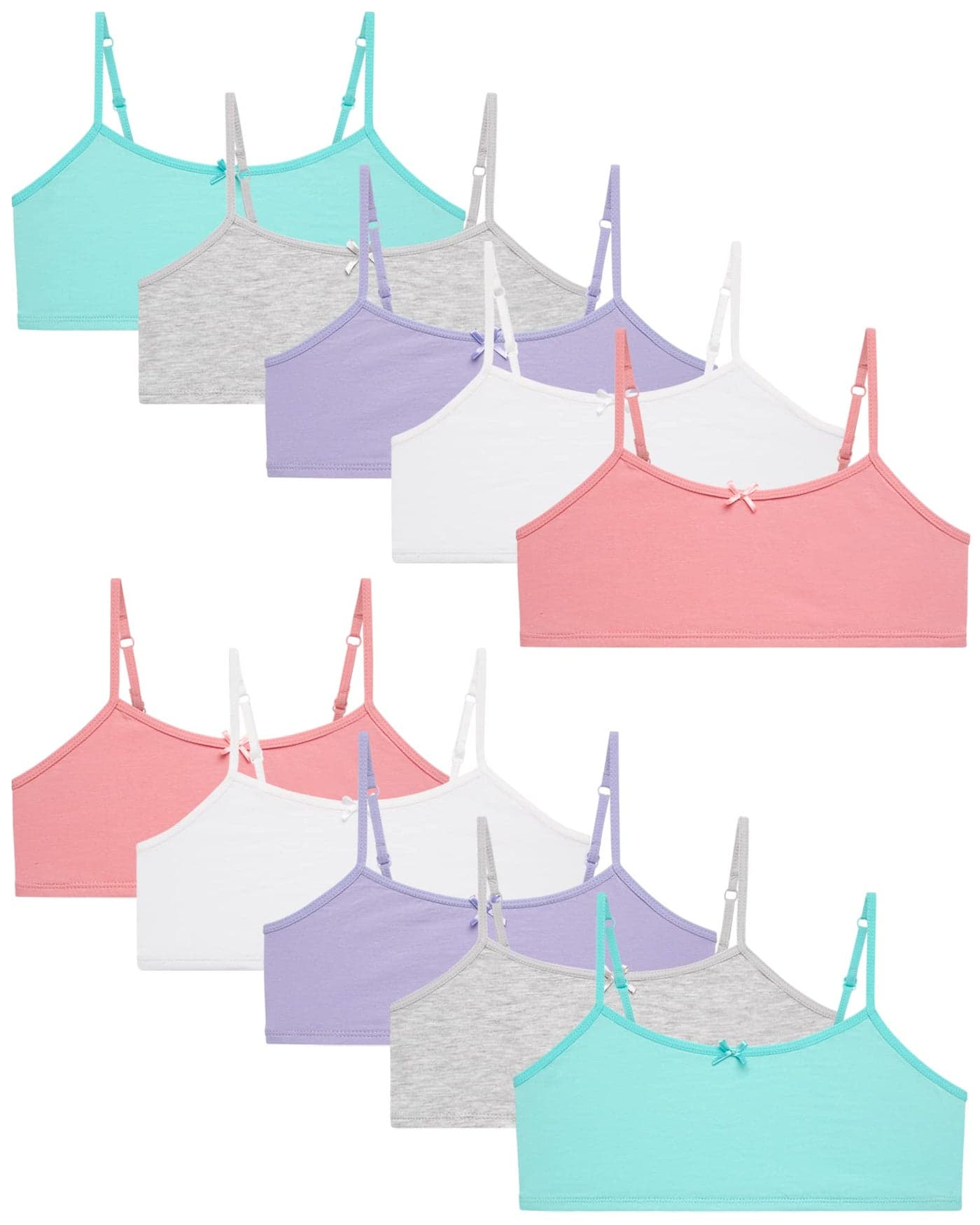 Rene Rofe Girls Training Bras - 10 Pack Soft Stretch Cotton Bra, Cami Style Girls Underwear with Adjustable Straps (7-14), Size 14, Asst #3