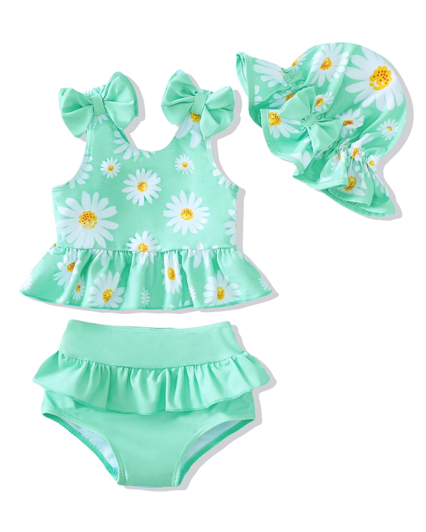Baby Girl Bathing Suit Newborn Infant Swimsuit Girl 3-6 Months Two Piece Green Dasiy Swimwear Summer Beach Baby Bikini Tankini Hat Outfits Set