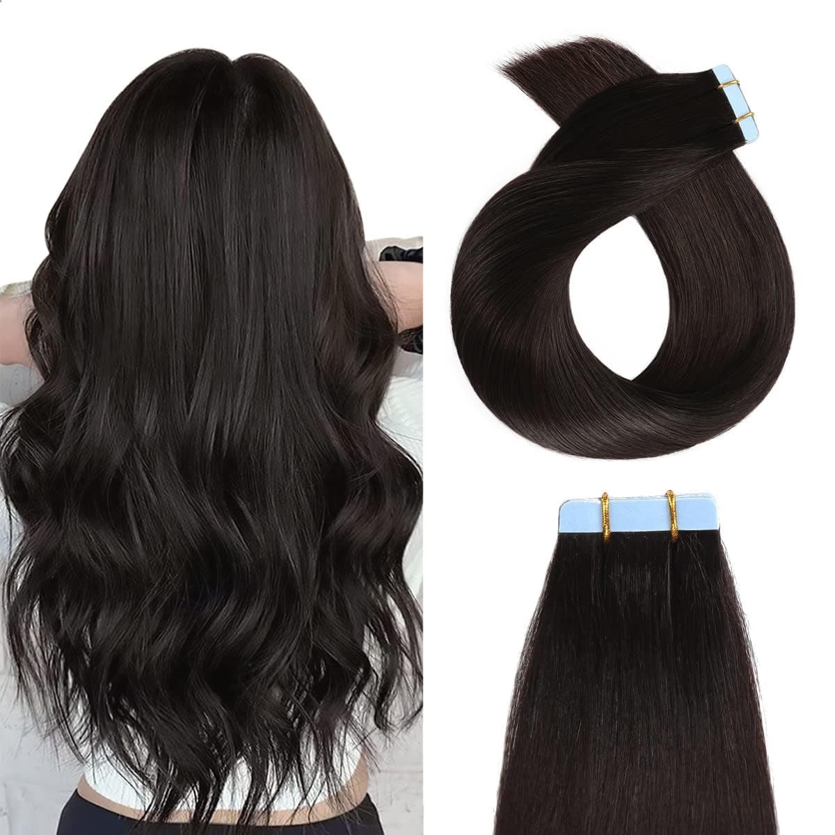 YILITE Tape in Hair Extensions Human Hair 16 inch 20pcs Off Black color 40g Silky Straight Premium Human HaiSeamless Skin Weft Remy Hair 1b Tape ins16 inch 1B