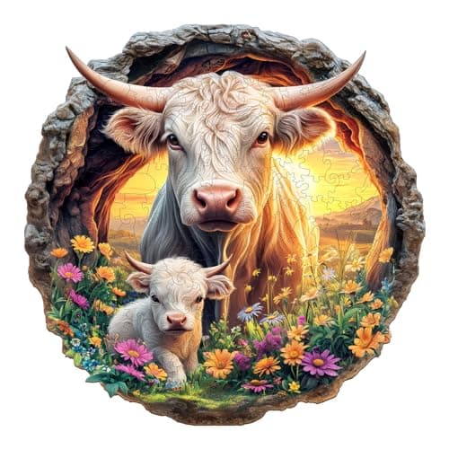 Wooden Puzzles for Adults Cattle Family Wooden Jigsaw Puzzle Unique Animal Shaped Wood Puzzles Adult Christmas Birthday Gifts for FriendsFamily Home Decor 114 114in 200pcs