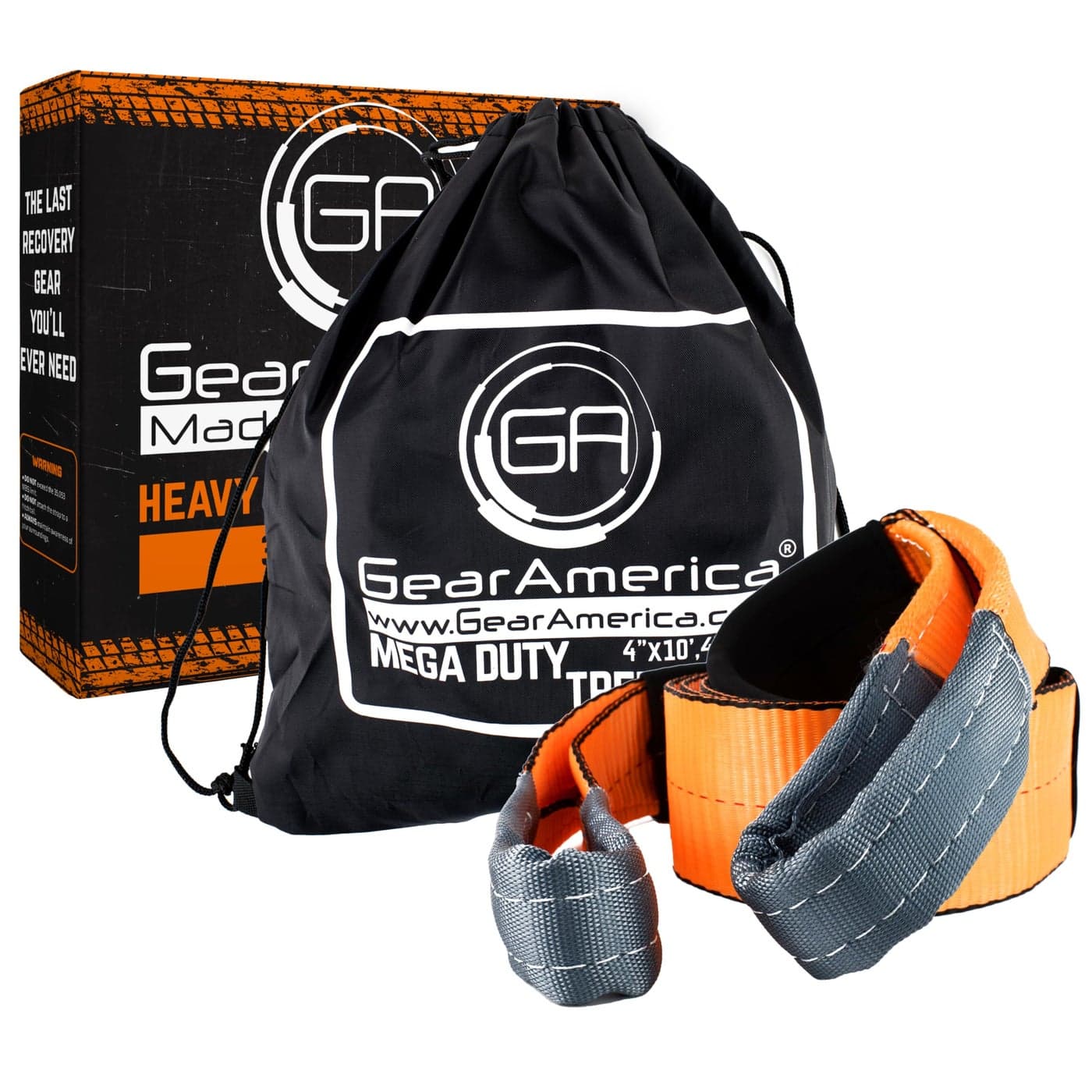 GearAmerica Tow Strap 4 x10 Heavy Duty Tree Saver 46076 lb Winch Strap Recovery Rope for Offroad Weather Resistant with Triple Reinforced Loops and Towing Belt ATV Accessories