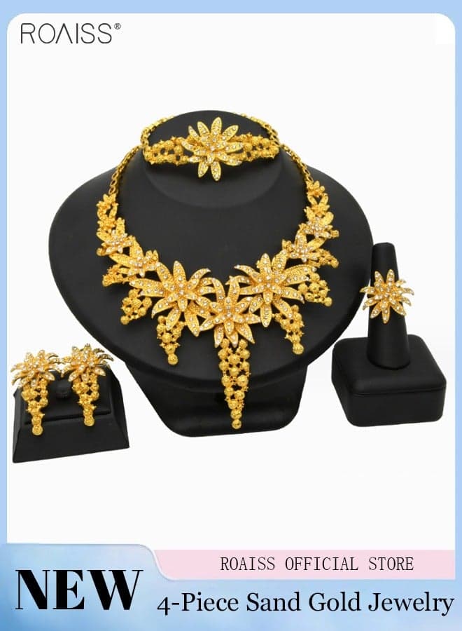 Women's Jewelry Set, Multi-Piece Gold Bridal Jewelry Set, Necklace, Earrings, Ring, Bracelet, Headpiece Middle Eastern Bridal Set, 4-Piece Set